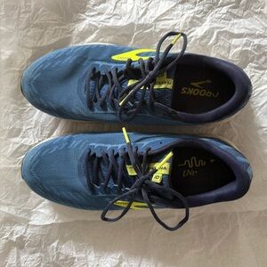 Brooks Blue Running Shoe with Neon Yellow Accents